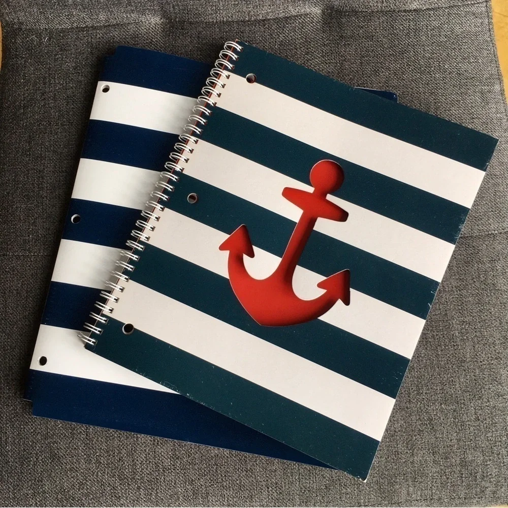 Nautical Anchor on Stripe Notebook + Folder Stationery Set, Navy, White, Red